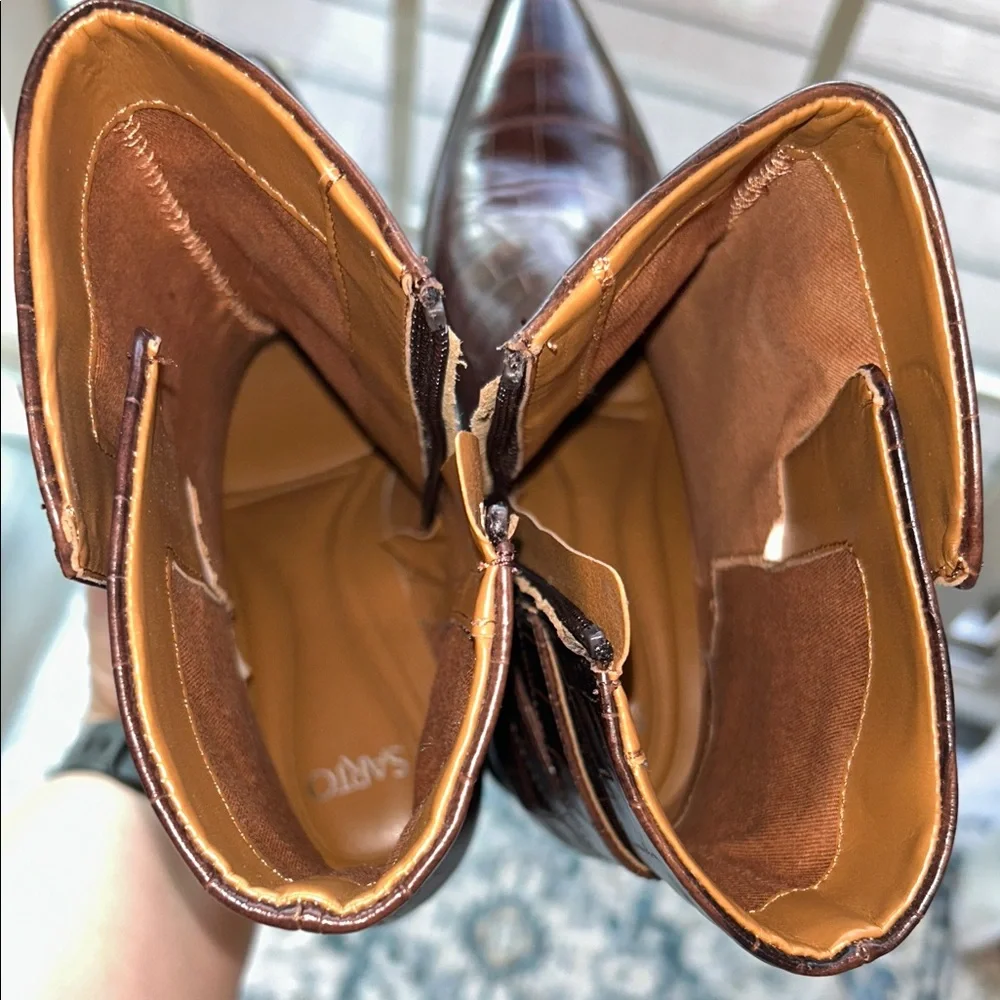 NEW Franco Sarto Elegant Brown Crocodile Pattern Wedge Ankle Boots Size 8 - Picture 9 of 9